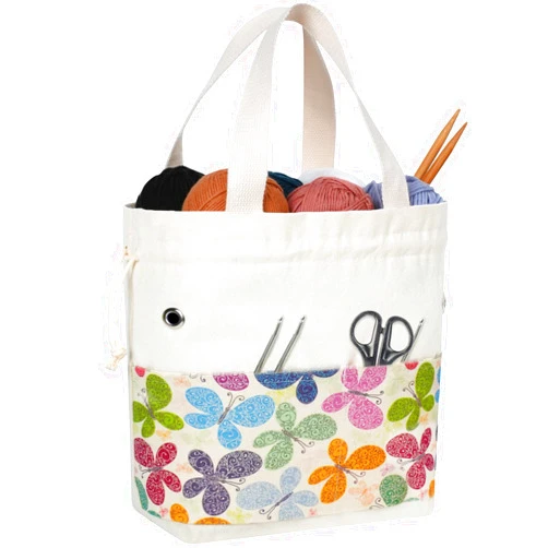 TOGETRUE Yarn Bag, Knitting Crochet Tote Bag, Yarn Storage Bags Organizer, Crochet Bags for Crocheting Project, Store Skein Ball, Short Knitting Needle (Butterfly)