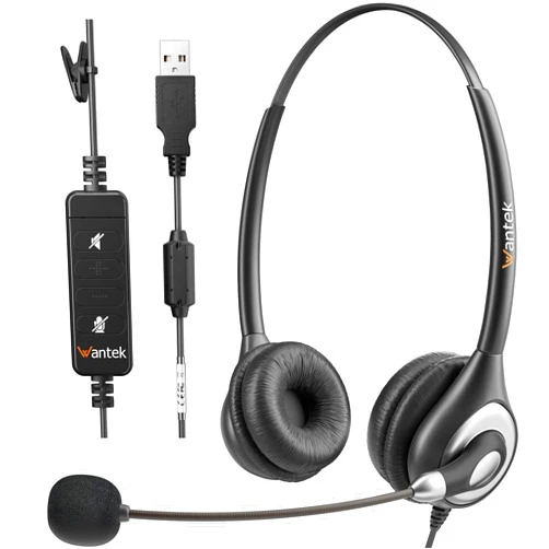 Wantek Corded USB Headset with Microphone Noise Cancelling & in-line Controls, Computer Headphones for Laptop PC Skype Zoom Webinar Classroom Home Office Business, Clear Chat, Ultra Comfort(UC602)