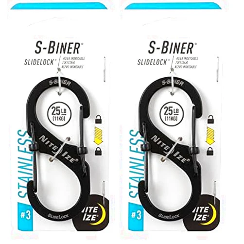 Nite Ize LSB3-01-R6 S-Biner SlideLock Dual Locking Carabiner, Size #3, Stainless (Pack of 2)