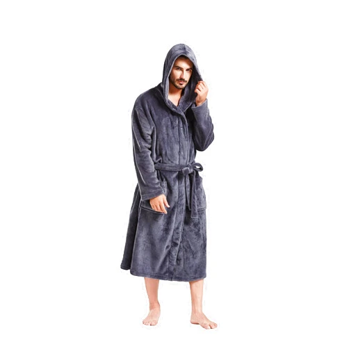 FashGudim Mens Hooded Robe Plush Shawl Collar Kimono Bathrobe Soft Warm Flannel Fleece Spa Robes House Coat Pajamas