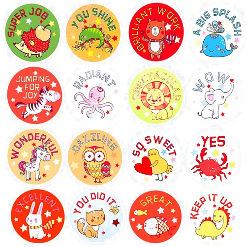 WCZCBOYA 1000 PCS Cartoon Animal Stickers for Kids,Reward Stickers for Kid Teacher Classroom School Home Office (1 Inch / 2 Rolls)