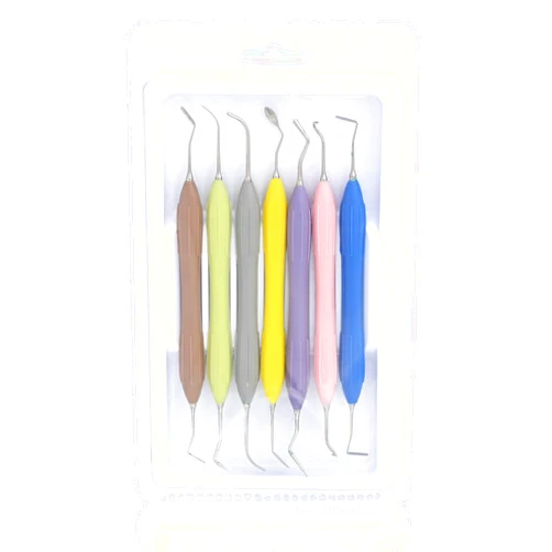 MuskalMed Silicone Handle Dental Composite Filling Restorative Instruments Kit 7 Pcs Tools Set with Protective Packing Cassette DN-2419