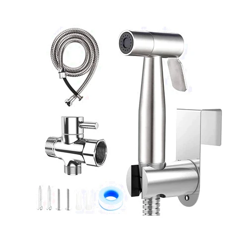 BlitzBite Handheld Bidet Sprayer,Toilet or Wall Mounted leaking Hose, Multi-function Shower 304 Stainless Steel Material with Bidet Hose Feminine Wash, for Baby Pets Wash, Silver
