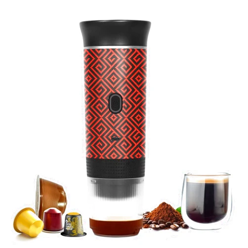 HX HECLX Portable Coffee Maker for Travel, Battery Powered Portable Electric Espresso Machine for Camping, Rechargeable Coffee Maker Self Heating with Ground Coffee & Capsule for RV, Hiking (Red mix Black)