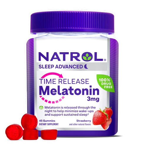 Natrol Time Release Melatonin Gummies, Sleep Support for Adults, 3 mg Melatonin Supplements for Sleep Support, 45 Strawberry-Flavored Gummies, Up to a 45 Day Supply