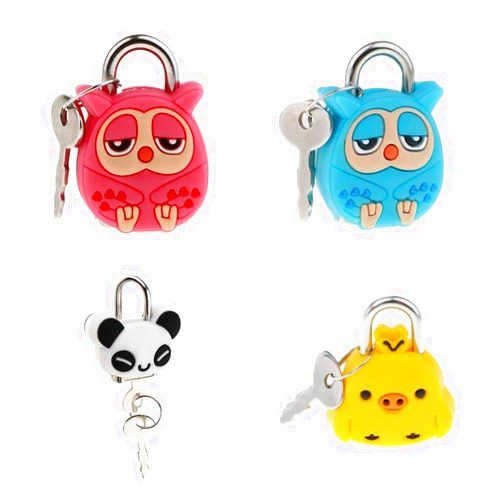 FRECI 4pcs Mini Padlock Security Lock with Key Cute Cartoon Doll Animal Padlock Kid Gift