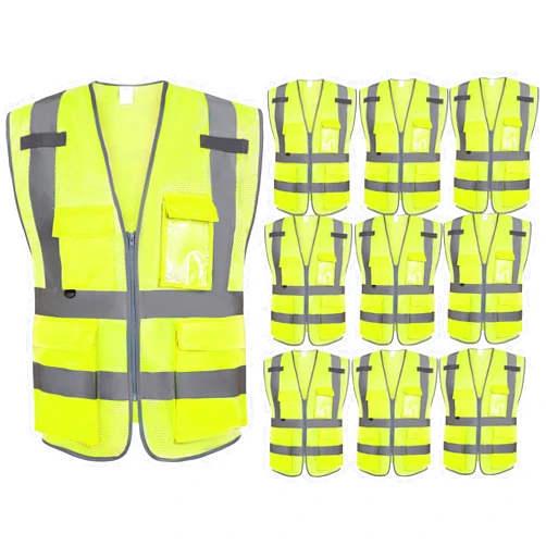 Dazonity High Visibility Mesh Safety Vest with Multi Pockets and Zipper, Fit for Men & Women, Work, Construction, Surveyor