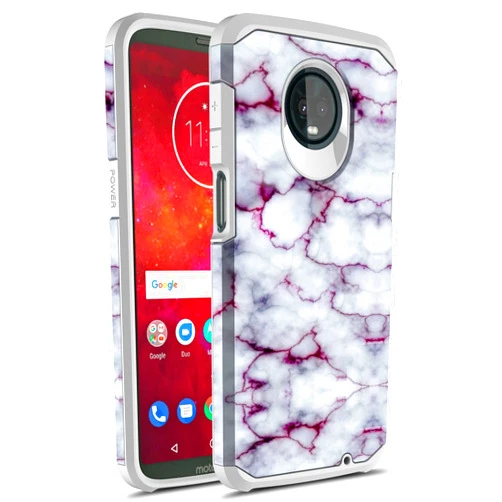 Rosebono Moto Z3 Case, Moto Z3 Play Case, Rosebono Slim Hybrid Dual Layer Graphic Fashion Colorful Cover Armor Case for Motorola Moto Z Play 3rd Generation (Purple Marble)