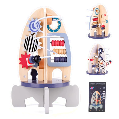 Wdmiya Space Wooden Activity Cube Toys for Baby, Montessori Toys for 1 Year Old Boy & Girl Birthday Gifts, Sensory and Educational 1st Birthday Gifts, Busy Board Toys for Baby Boy 6-18 Months
