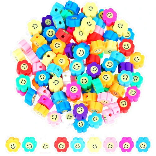 Hicarer 200 Pieces Flower Shape Polymer Clay Beads Flower Smile Face Beads DIY Flower Face Beads Polymer Clay Smile Face Beads Colorful Flower Happy Face Beads for Jewelry Bracelet Earring Necklace DIY Craft