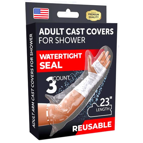 Mighty-X 100% Waterproof Cast Covers for Shower Arm - Tight Seal - 3pk Adult Reusable Cast Protectors - Half Arm Bag Sleeves