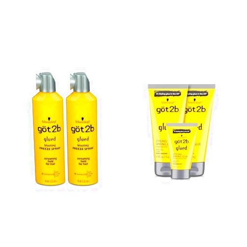 Got2B Glued Blasting Freeze Hairspray, 12 oz, Pack of 2 & Glued Styling Spiking Hair Gel 2-6oz tubes + 1 Travel 1.25oz tube