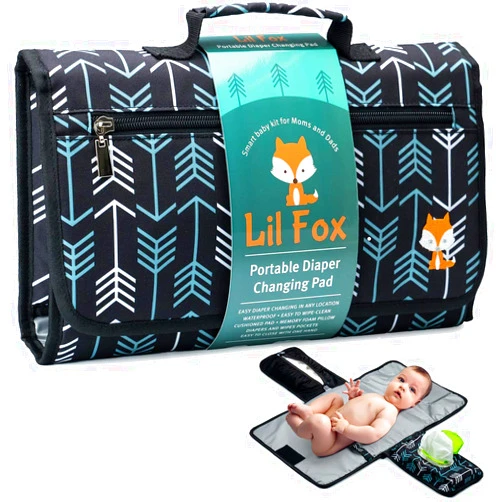 Lil Fox Baby Changing Pad by Lil Fox. Portable Changing Pad for Baby Diaper Bag or Changing Table Pad. One-Hand Diaper Change Pad. Baby Shower Gifts, Newborn Baby Essentials, Unisex Baby Stuff