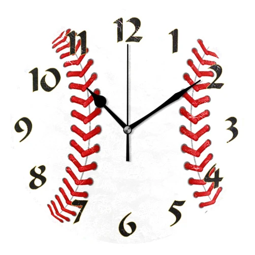 Nander Cute Arabic Numeral Design Baseball Silent Non Ticking Round Wall Clock Battery Operated Vintage Design Oil Painting Home Office School Decor Dual Use Art Clock 9.45 Inch