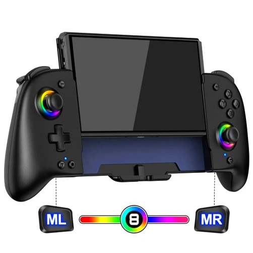 Gammeefy Switch Controllers for Nintendo Switch/OLED, One-Piece Joypad Controller Replacement for Wireless Switch Pro Controller with 9 Lights Color, Switch Remote for Users Who Prefer Handheld Mode