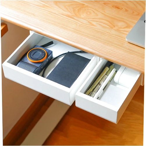 ROCDEER Under Desk Drawer Bamboo, Slide Out Desk Drawer Attachment, Self-Adhesive Under Desk Storage for Organizer (White)