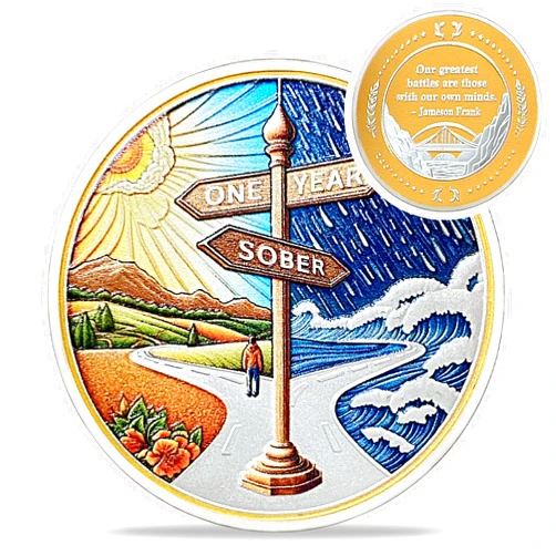 IELCJJ Original One Year Sobriety Coin - Reborn from Storm AA Coins - 1 Year AA Chips and Medallions - 1-10 Years NA AA Celebrate Recovery Addicts - Narcotics Alcoholics Anonymous Gifts for Men Women