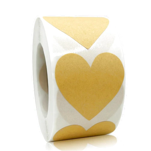 GOYOMI 500 PCS Kraft Heart Stickers Valentines Day Stickers - 1.5'' Love Heart Shape Decorative Labels, Self-Adhesive All-Purpose Gift Labels Sticker for Craft Envelopes Boxes Wedding Anniversaries