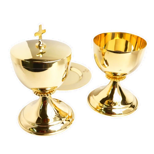 Needzo High Polished Brass Chalice,Paten and Ciborium Set, Catholic Church Communion Supplies, 5.75 Inches