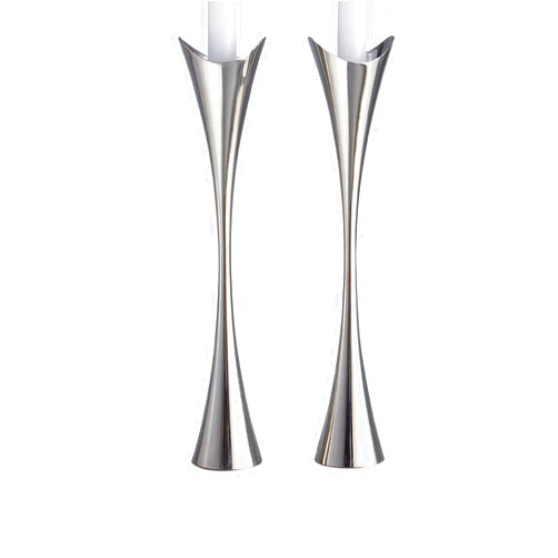 Nambe Curve Candlestick Holders | 2Pc Set | Metal Taper Candle Holder | Modern Medieval Inspired Decorative Centerpieces | Candlestick Holders for Table, Mantel, or Wedding Gift | 11in, Silver