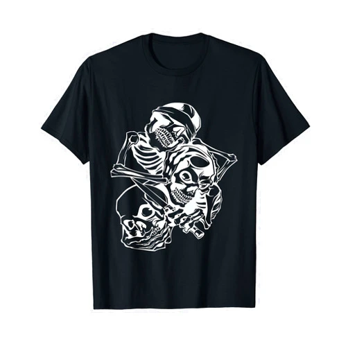 COol Skull & Skeleton Tatto Arts Halloween Gifts See No Evil Hear No Evil Speak No Evil 3 Wise Skeletons T-Shirt