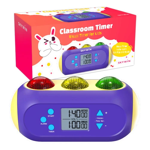 Skywin Visual Classroom Timer for Kids & Teachers w/Visual and Audible Alarms - Light Timer Green(GO) Orange(Alarm) Red(Stop) for Lessons Exam Quiz Break Time Tracking Kids Timer Visual Timer for Classroom