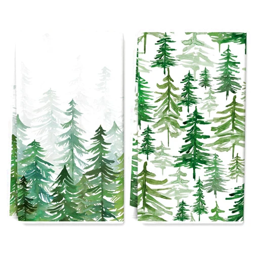 AnyDesign Christmas Kitchen Dish Towel 18 x 28 Inch Watercolor Pine Trees Dishcloth Xmas Tree Decorative Hand Drying Tea Towel for Xmas Winter Holiday Kitchen Cooking Baking Bathroom, 2Pcs