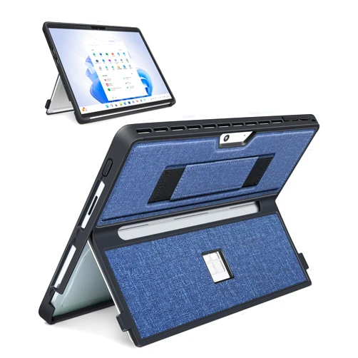 SSS·GRGB Case fit Microsoft Surface Pro 11 /Surface Pro 10 /Surface Pro 9 /Surface Pro 8 13-Inch, with Stent Cover, Hand Strap, All-in-one Rugged Case Compatible with Type Cover Keyboards, Navy Blue