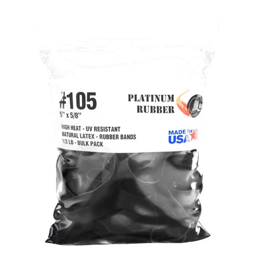 PLATINUM RUBBER Black #105 Extra Wide Large Premium Outdoor Rubberbands, Made in USA, High Heat UV Resistant Platinum Rubber Crepe Band (5