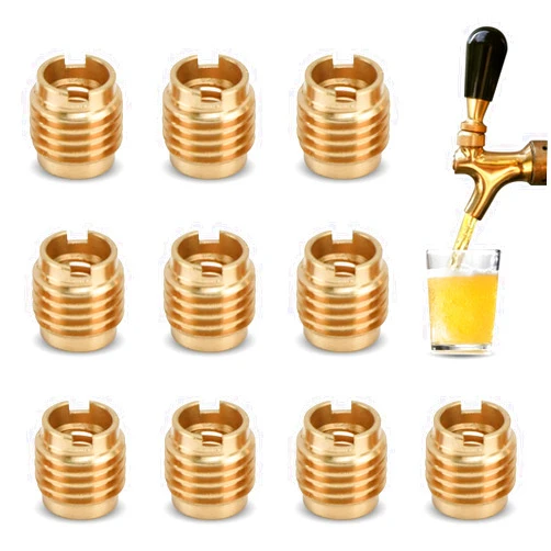 Beufee 10 PCS Threaded Inserts, Brass Dual-Threaded Insert for Wooden Tap Handle Beer Tap Handle Insert Homebrew Hardware Beer Tap Handles Manual Install Nuts for 3/8in-16 UNC External Thread