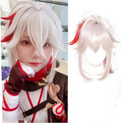 Maysuwell Anime Cosplay Wig Genshin Impact Kaedehara Kazuha Grey and red with Free Wig Cap for Comic Con, Cosplay show, Halloween
