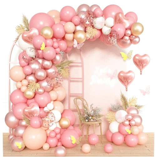 Ouddy Life 174Pcs Boho Blush Pink Balloons Arch Garland Kit, Retro Dusty Pink Balloons Nude Rose Gold Confetti for Girls Baby Shower Weddings Birthday Bachelorette Party Decorations