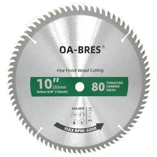 OA-BRES 10-Inch Miter/Table Saw Blades, 80-Tooth ATB TCT Fine Finish Wood Cutting Circular Saw Blade with 5/8 Inch Arbor
