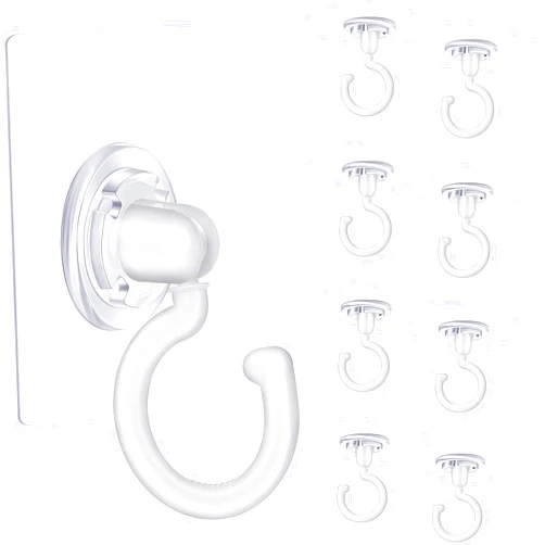 Jetec 9 Pieces Adhesive Ceiling Hooks White Under Cabinet Hooks Plastic Heavy Duty Adhesive Hooks Utility Hooks for Ceiling Hanging Sticky Ceiling Hooks for Kitchen Bathroom Bedroom Wall Hooks Holder