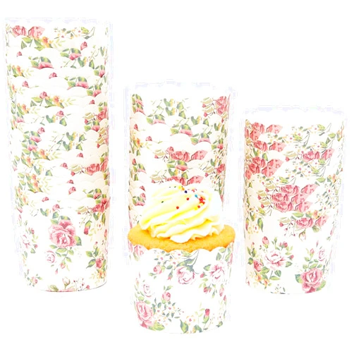 Sparkle and Bash Vintage Floral Tulip Cupcake Liners - 2.25 x 2.75 In, Yellow, 50 Count Disposable Muffin Cups - Floral Paper Baking Cups for Mini Desserts - Oven Safe to 446°F