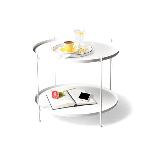 Lisuden Modern Metal End Table, 23.6 Inch Round Side Table Indoor/Outdoor, Living Room Small Coffee Table, Industrial Night Stand with 2-Tier Storage Shelf (White)