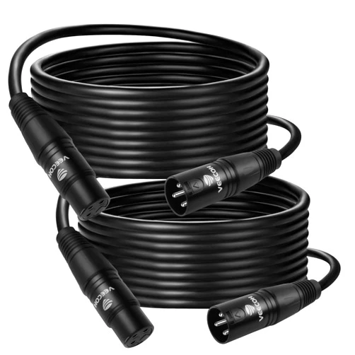 VEECOH XLR Cable 50ft 2Pack Microphone Cable with 3 Pin XLR Male to Female Balanced Mic Cable