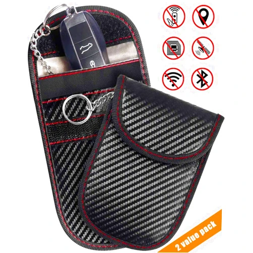Wegrind Faraday Key Fob Bag(2 Pack), Signal Blocking Key Fob case, RFID Key Fob Protector Pouch,Anti-Theft RFID Blocking Cage for Keyless Car Key(Carbon Fiber Fabric)
