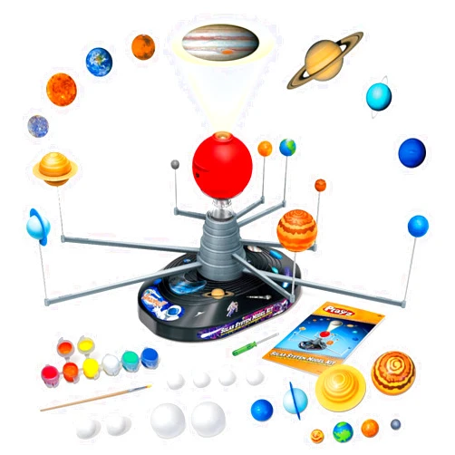 Playz Premium Solar System Model Kit for Kids - 4 Speed Motor, HD Planetarium Projector, 8 Painted Planets & 8 White Foam Balls with Paint and Brush for a Hands-On STEM DIY Project for Space Toys
