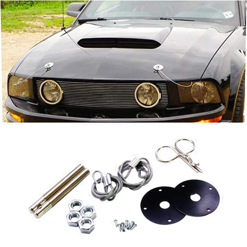 MLAHUIER Hood Pins Kit for Car - Hood Latch Kit with Racing Lanyard, Stainless Hood Pin Lock Clip for Fixing Car Hood and Reduce Wobble, Universal Car Mods Exterior Accessories Fits Most Car Truck SUV(Black)
