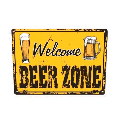 Renokes Welcome Beer Zone Sign - 12 inx8 in Retro Vintage Style, Easy to Mount, Wall Decor for Home Coffee Beer Bar Backyard Bar Pool, 12x8 in