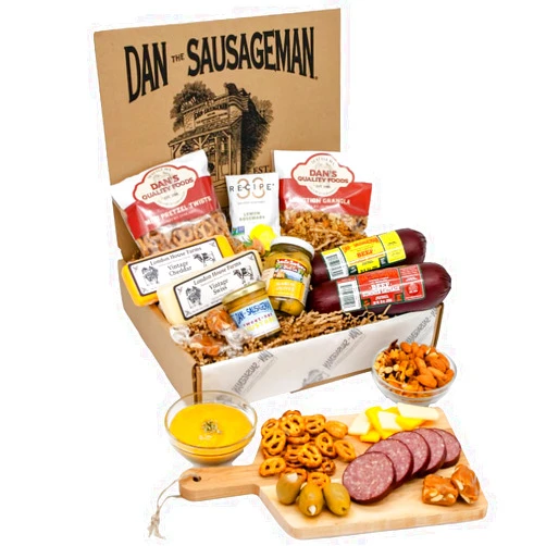 DAN THE SAUSAGEMAN Olympic Delights Premium Meats and Cheese Gift Box by Dan the Sausageman featuring Summer Sausage, Stuffed Olives, Crackers and Mustard
