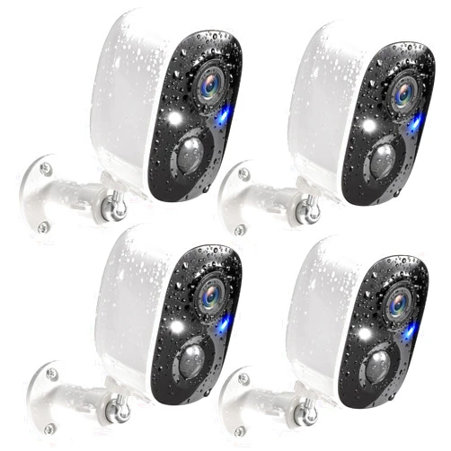 GMK Security Cameras Wireless Outdoor, 2K Color Night Vision AI Motion Detection 2-Way Talk Battery Powered 3MP WiFi Home Indoor Camera IP65 Waterproof Spotlight Siren Alarm Cloud/SD Storage 4-Pack