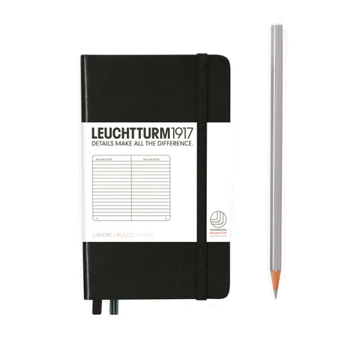 LEUCHTTURM1917 - Notebook Hardcover Pocket A6-187 Numbered Pages for Writing and Journaling (Black, Ruled)