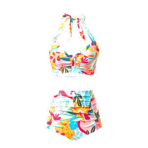 Holipick Women Two Piece Swimsuit High Waisted Bikini Sets Tummy Control Bathing Suit Vintage Halter Swimwear