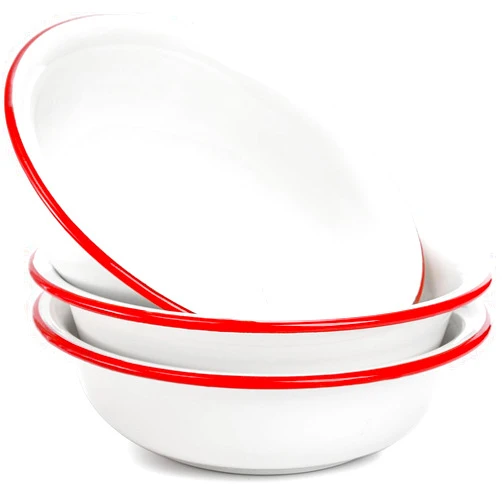 Elsjoy 3 Pack 8 Inch Enamel Bowl, 34 Oz Large Enamel Mixing Bowl Wide Enamel Salad Bowl with Red Rim, Vintage White Enamelware for Soup, Fruit, Pasta