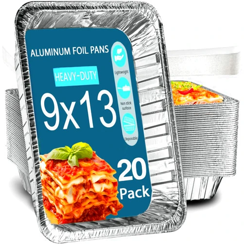 HOGOWARE 9x13 Heavy Duty Aluminum Foil Pans with Carton Lids, Disposable Square Baking Cake Trays, Deep 78 OZ Cooking Containers for Roasting, Serving and Storing Large Dishes, Turkey and Pies - 20 Pack