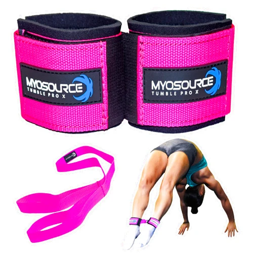 Myosource Kinetic Bands Tumble Pro X Ankle Straps Kit – Cheerleading Standing Tumbling Equipment, Gymnastics Backhandspring Trainer – Includes Flexibility Stunt Stretch Strap – Blue, Pink, Purple