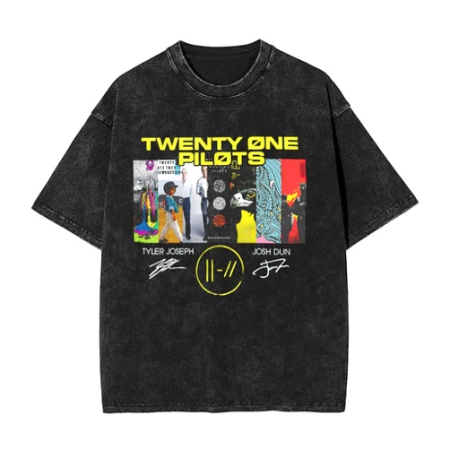 Generic Twenty One Music Pilots Men and Women Music Fans Touring Shirts Retro Cotton Short Sleeve T Shirts Topsblack
