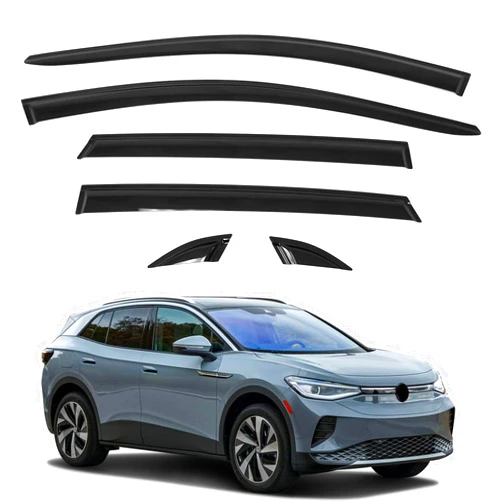 Generic Tape-on Window Visor Deflectors Compatible with 2021-2023 Volkswagen ID.4, Acrylic Black Window Rain Guards, Sun Wind Side Vent Visor Set, 6 Pieces